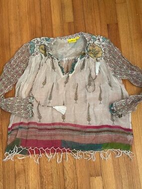 Roberta Roller Rabbit Womens Tunic Blouse White Floral Cotton Size S (@)